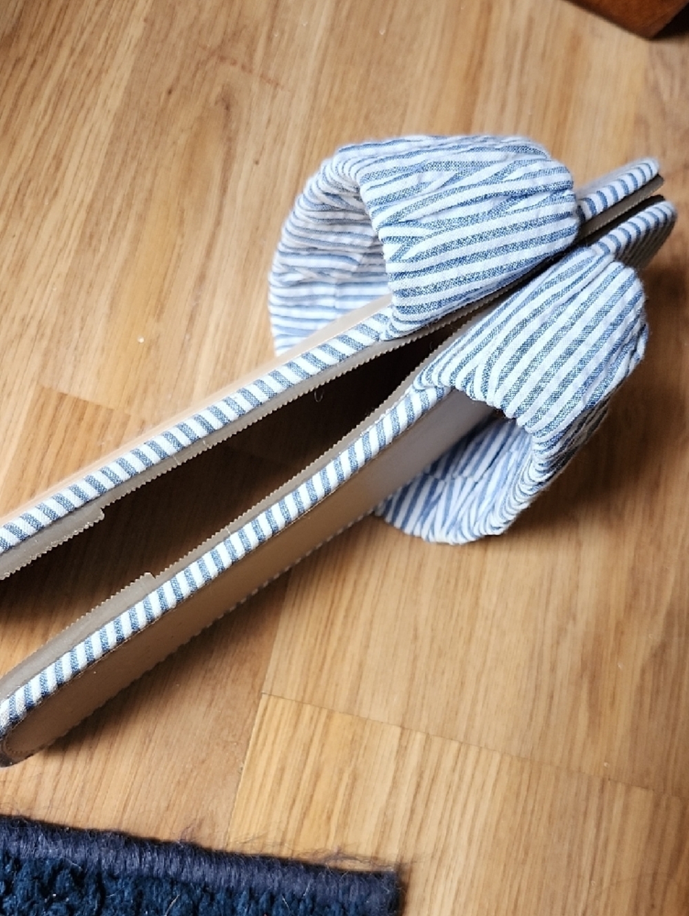 LOFT Blue and White Striped Ruched Slide Mules - Picture 6 of 8